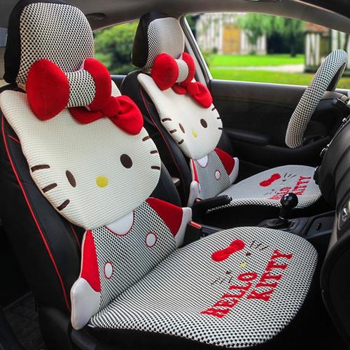 正版hello kitty汽车坐垫冰丝汽车通用座垫可爱造型车垫汽车用品产品